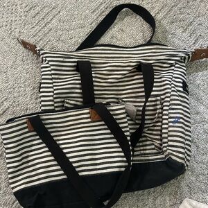 Striped Black and White Tote Bag Set